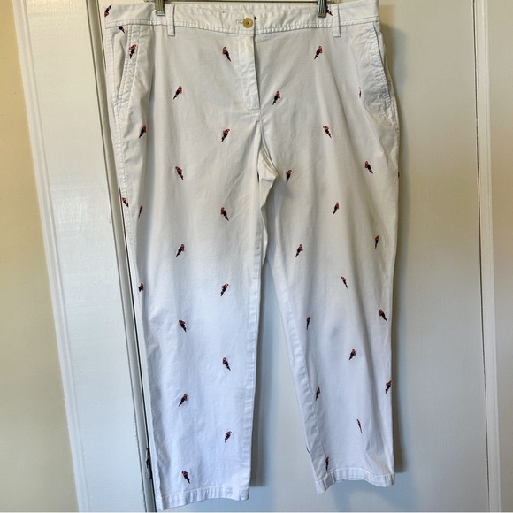 Talbots Pants Parrot Embroidered Relaxed Chino White Cotton Plus Size 16WPetite - Picture 6 of 16